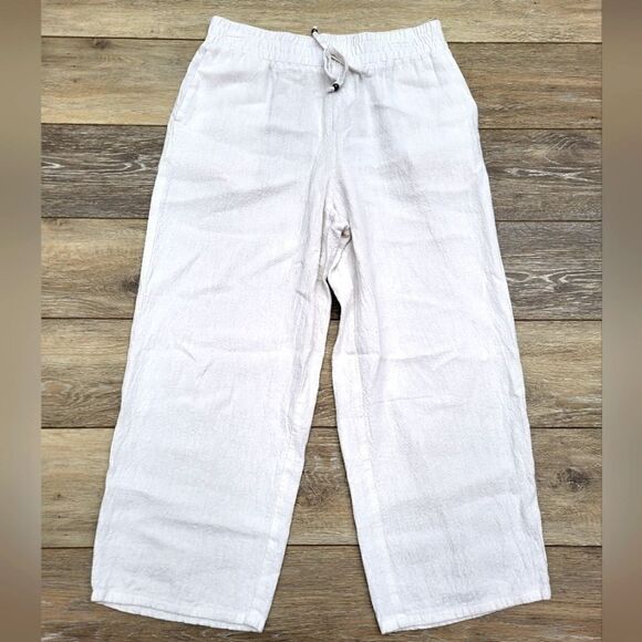 Susan Graver linen blend white pants size small high waist loose casual comfy - Picture 1 of 11